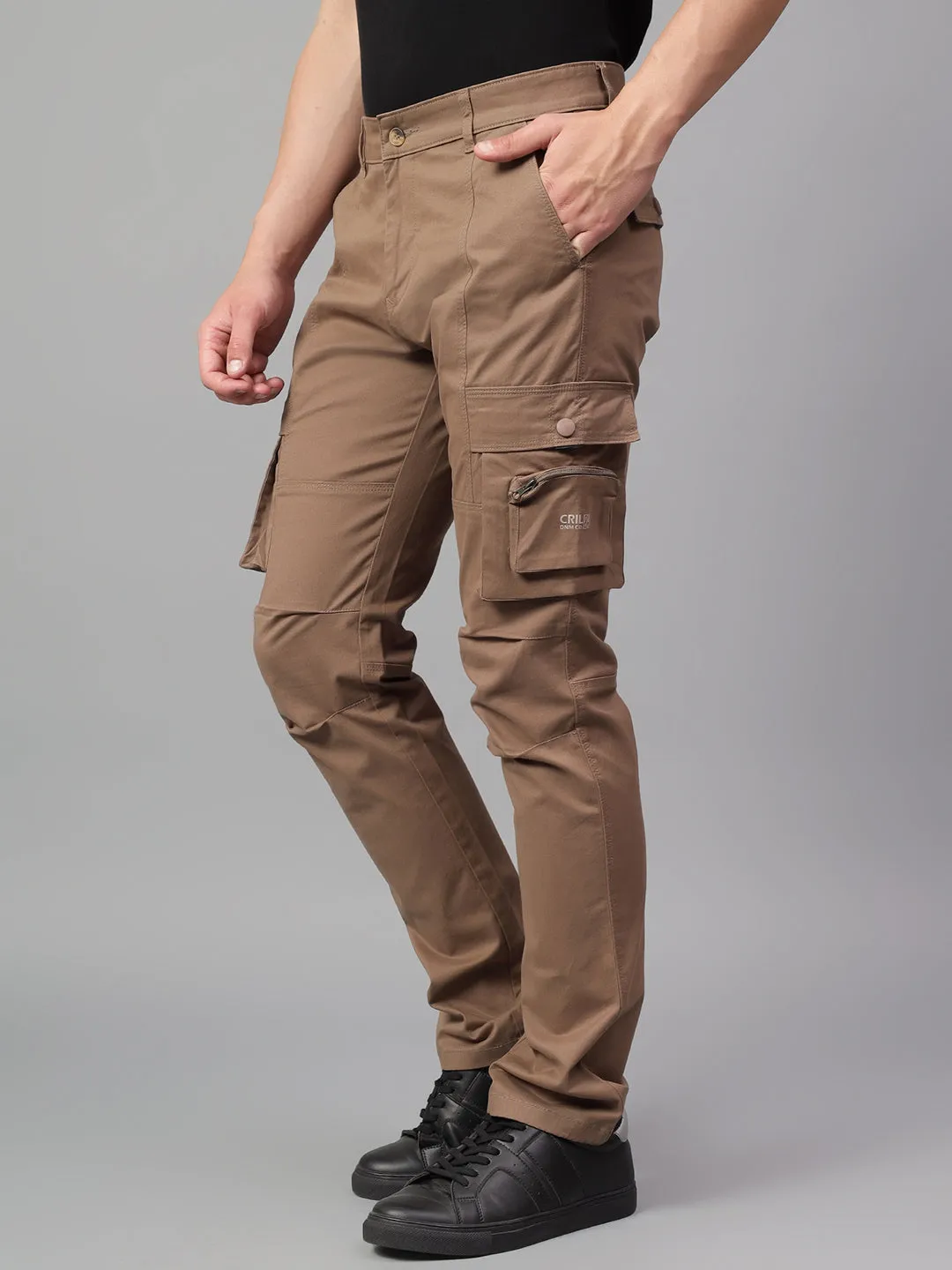 Men's Brown Solid Full Length Cargo