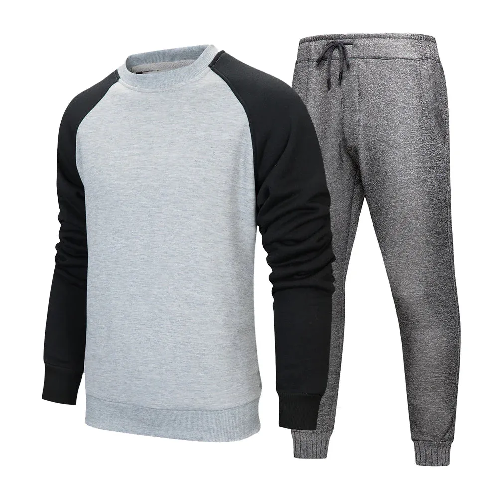 Men's Large Size Pullover Round Neck Hoodies Joggers Two-Piece Set