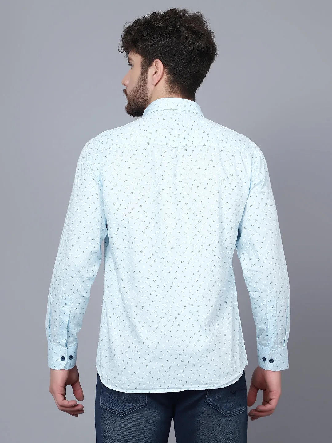 Men's Light Blue Casual Floral Print Full Sleeve Shirt