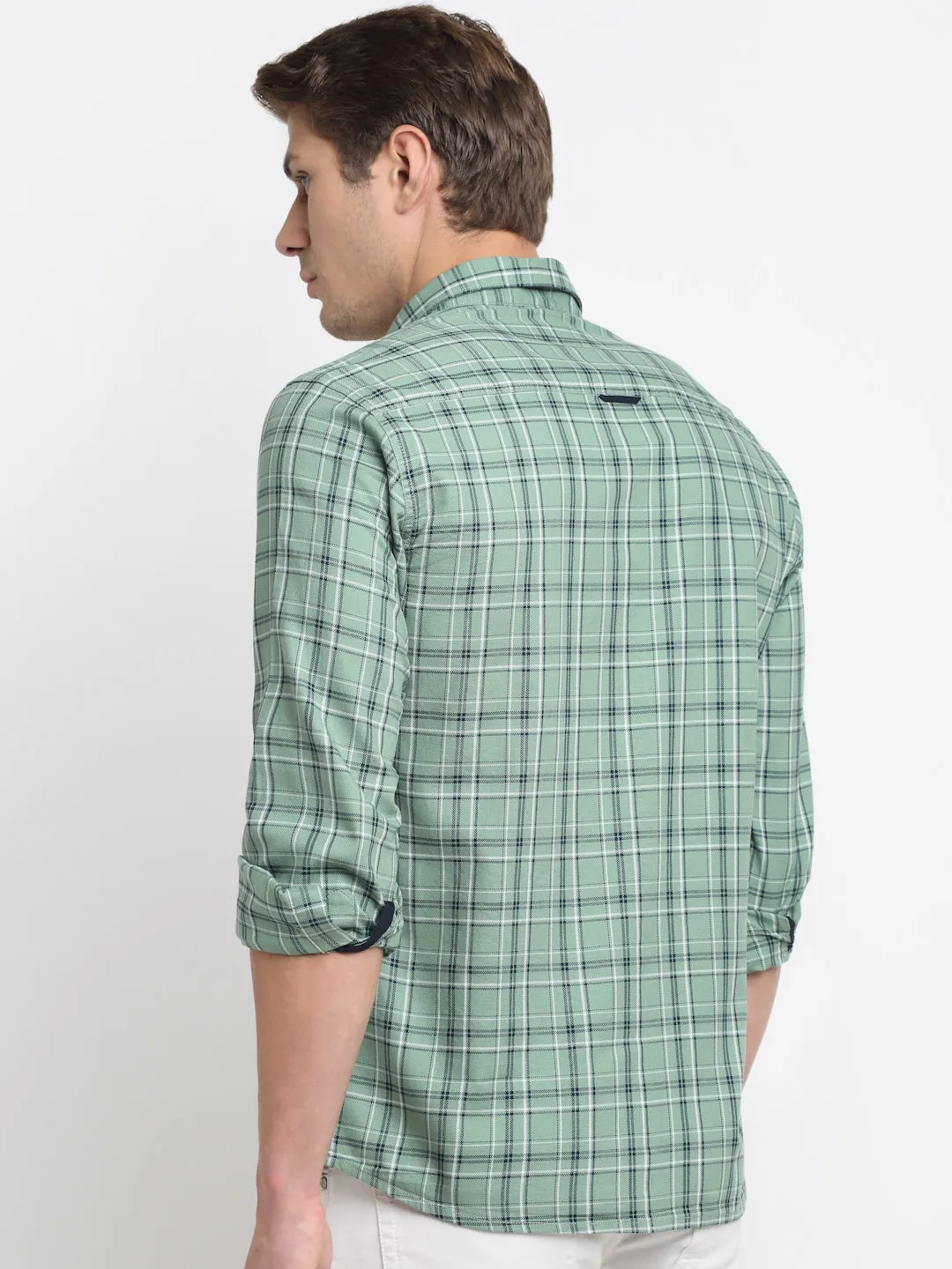 Men's Light Green Casual Medium Checks Full Sleeve Shirt