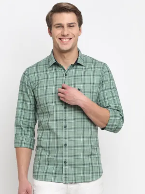 Men's Light Green Casual Medium Checks Full Sleeve Shirt