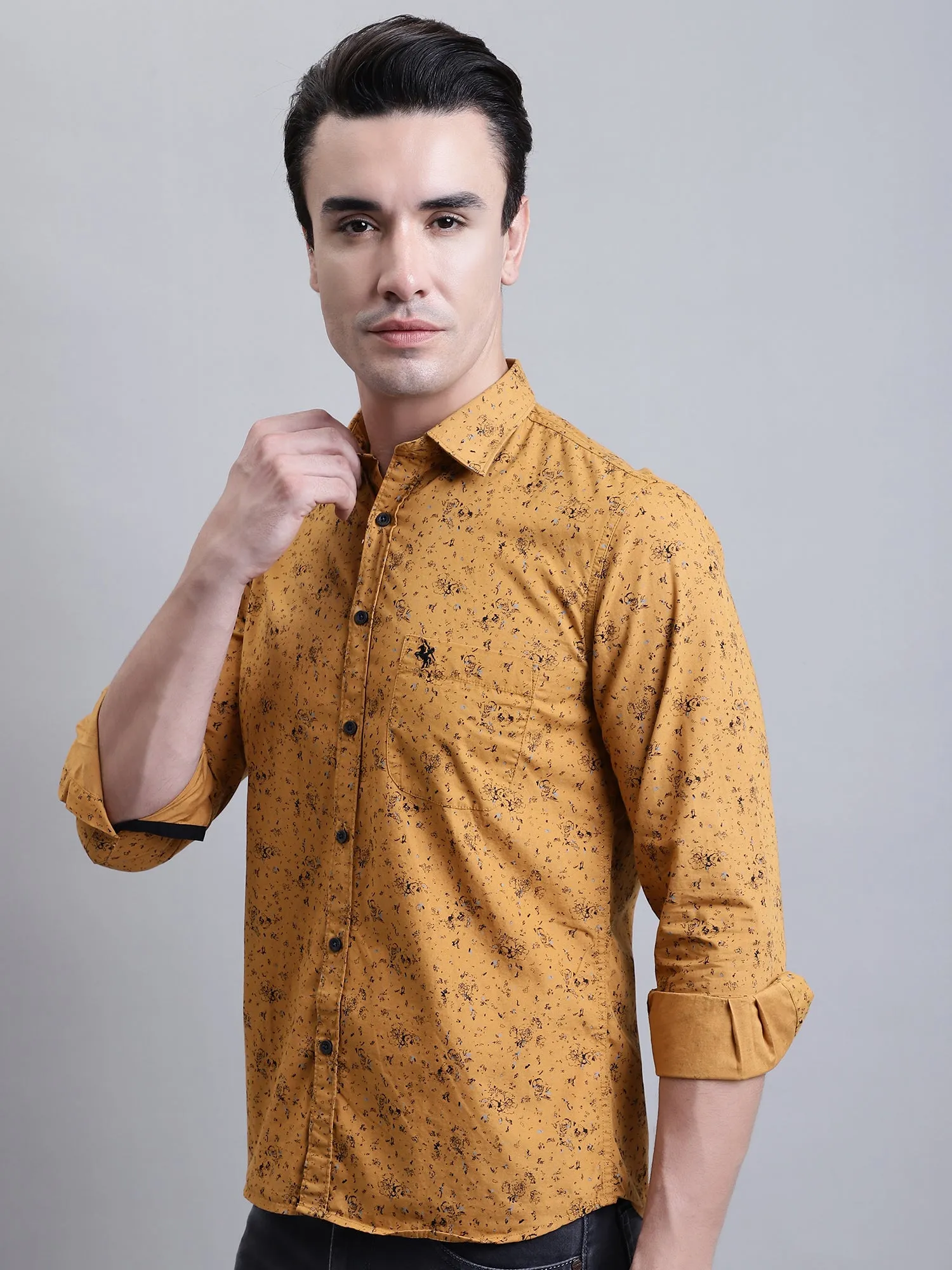 Men's Mustard Casual Floral Ditsy Print Full Sleeve Shirt