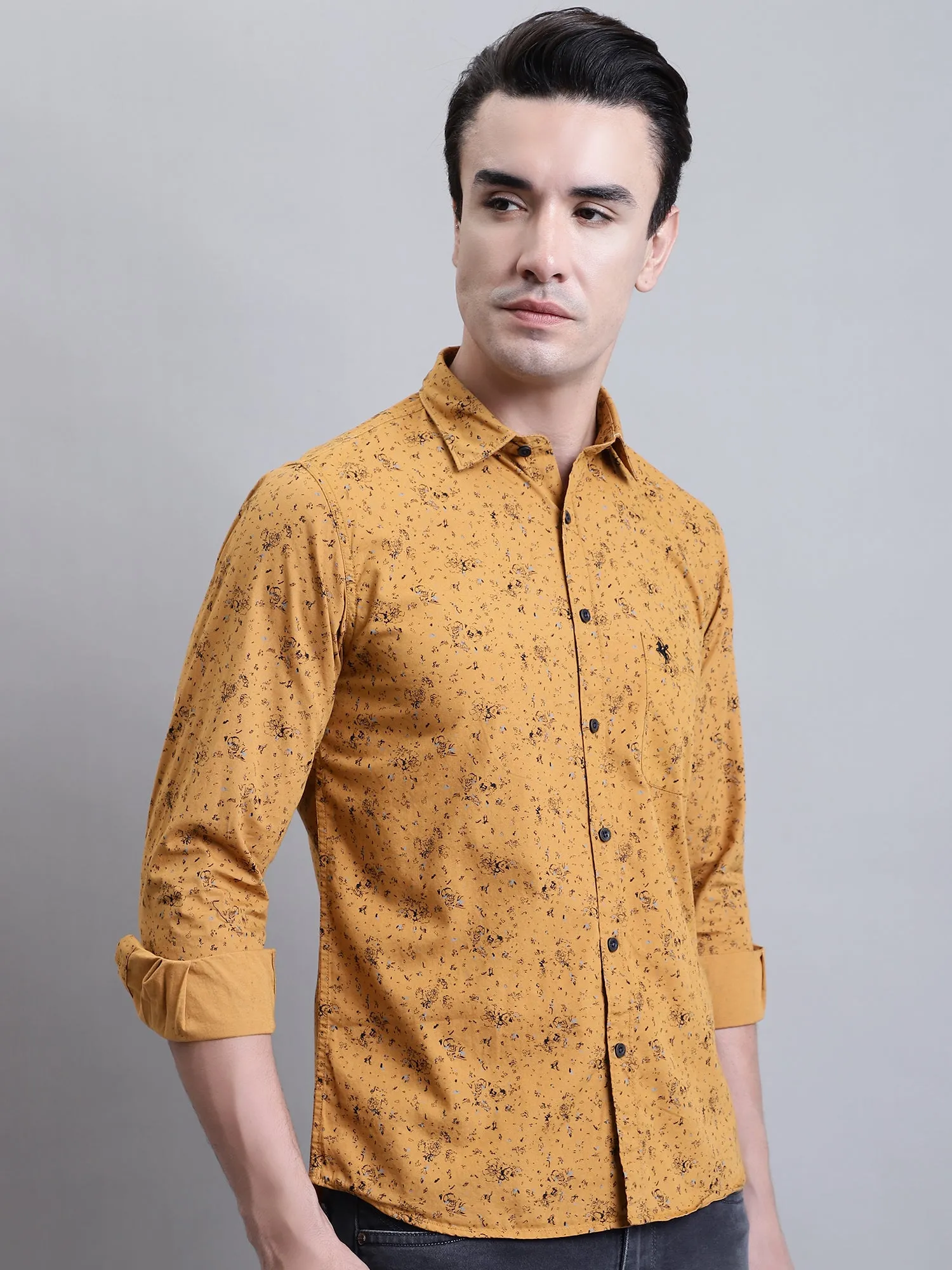 Men's Mustard Casual Floral Ditsy Print Full Sleeve Shirt