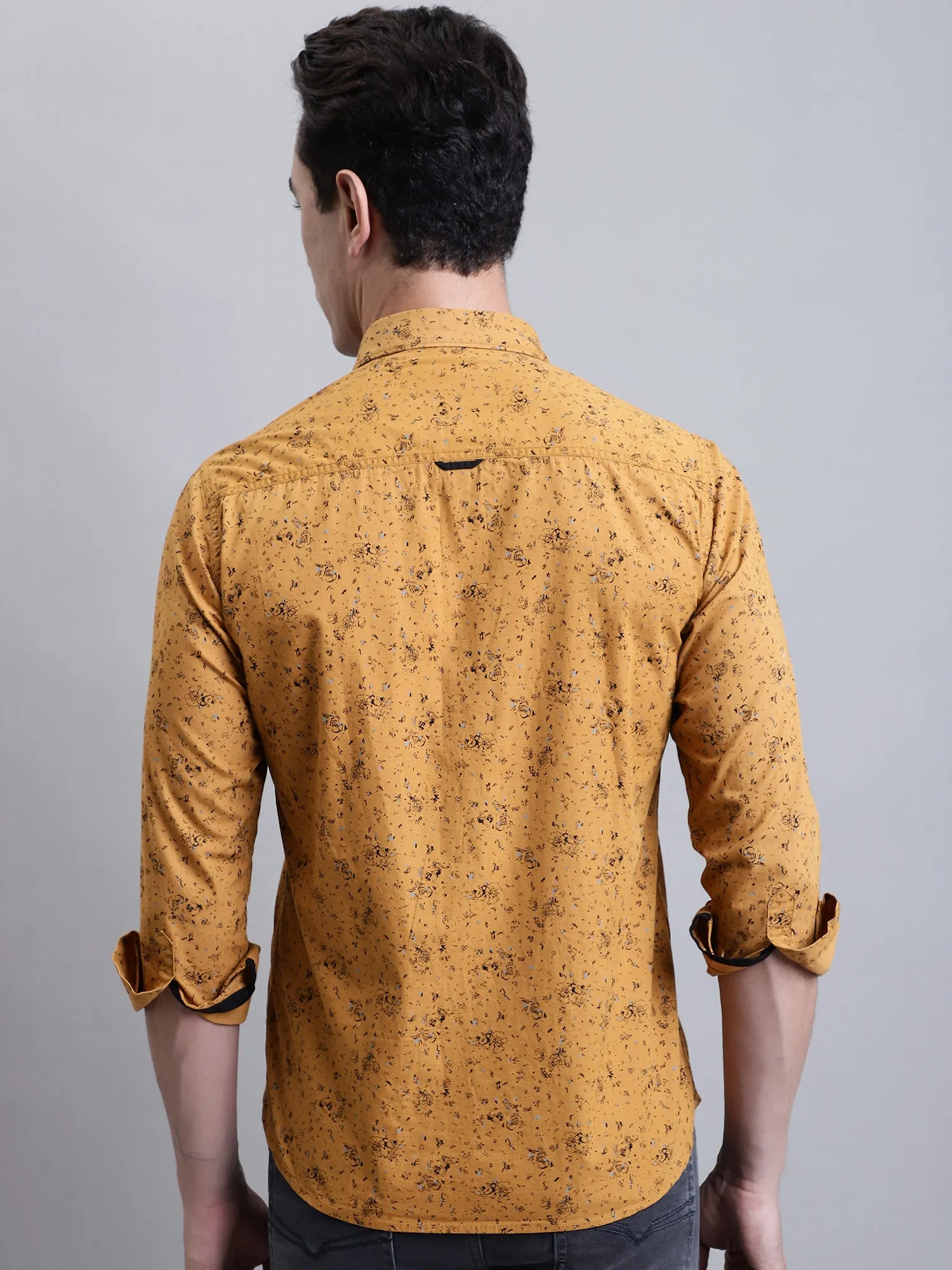 Men's Mustard Casual Floral Ditsy Print Full Sleeve Shirt