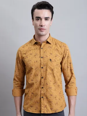 Men's Mustard Casual Floral Ditsy Print Full Sleeve Shirt