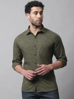 Men's Olive Green Casual Floral Print Full Sleeve Shirt