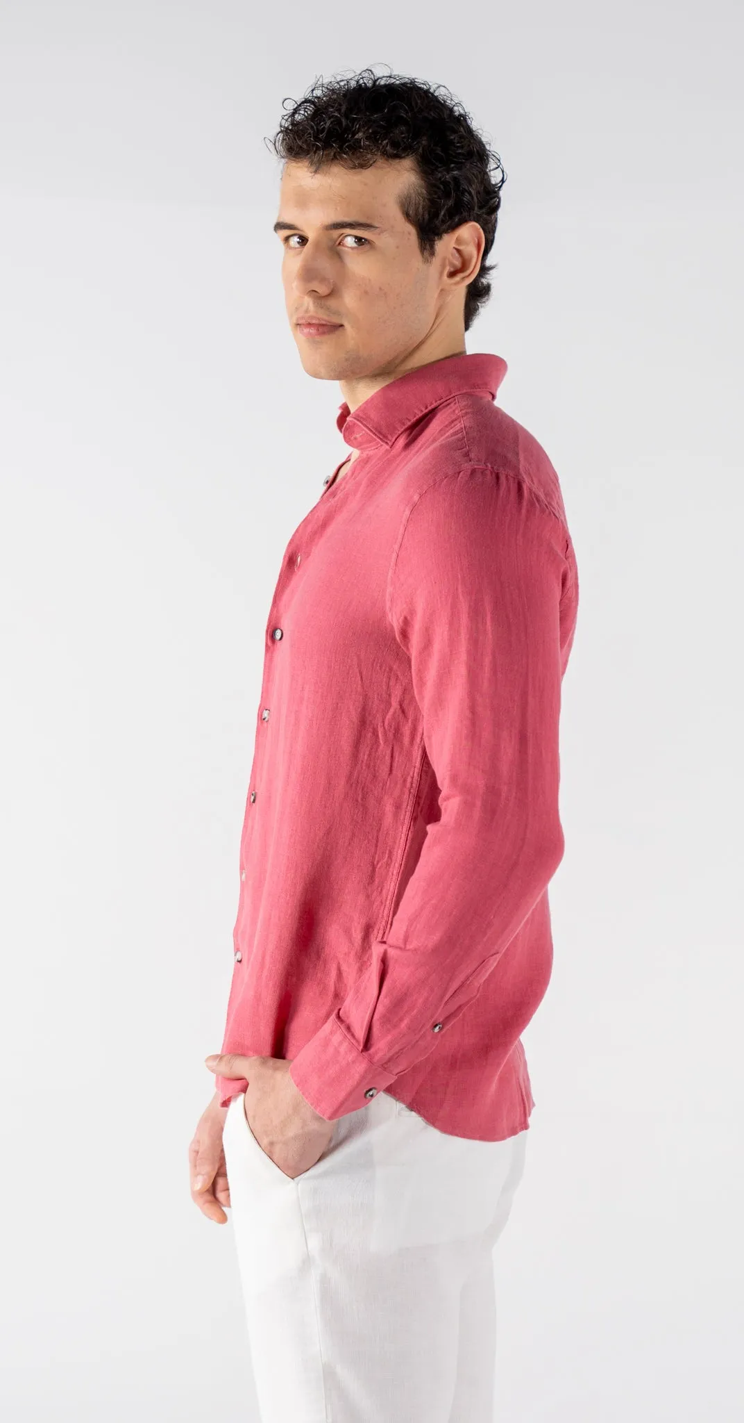 Men's Pale Burgundy Classic Linen Shirt