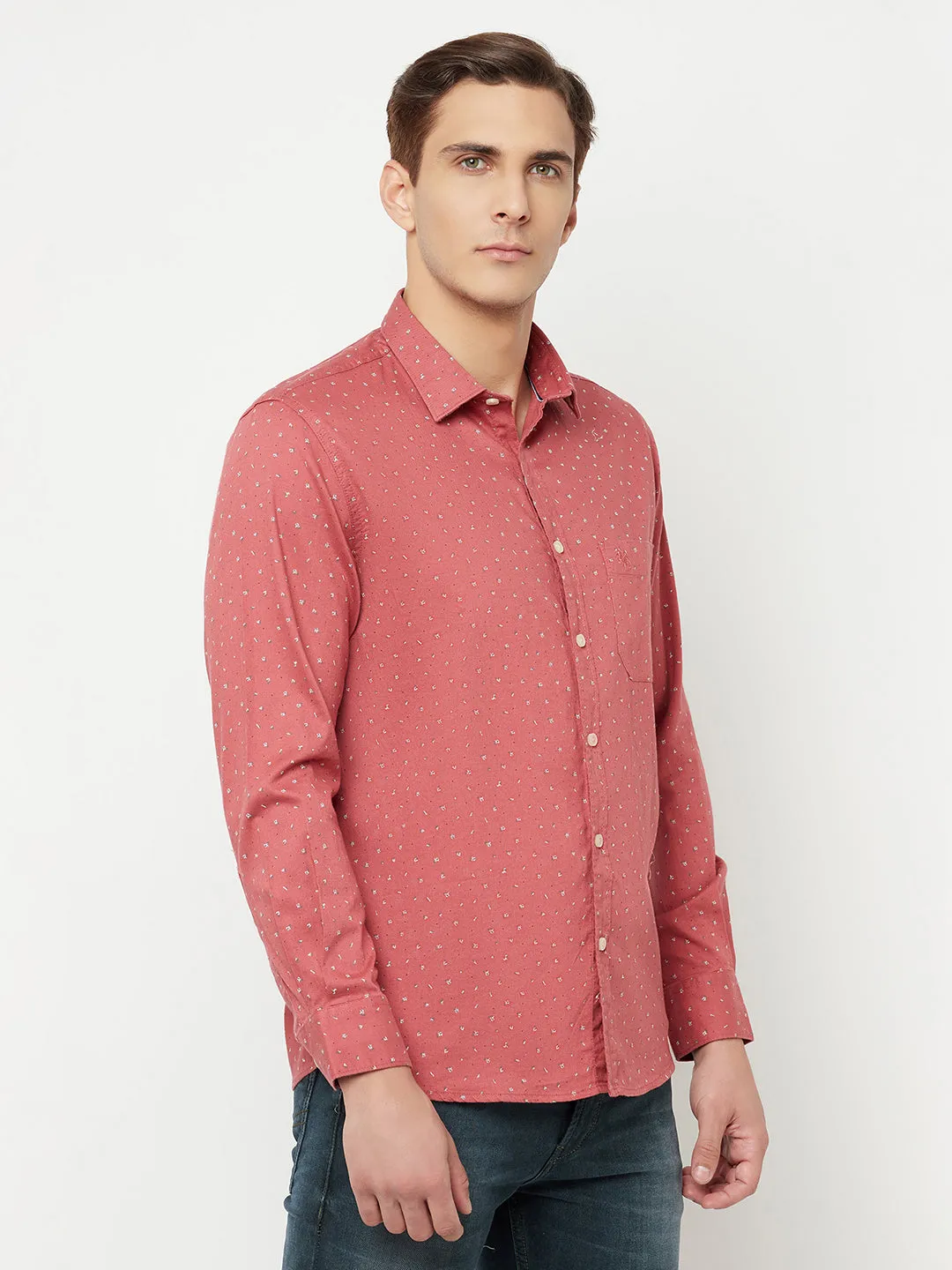 Men's Pink Casual Floral Ditsy Print Full Sleeve Shirt