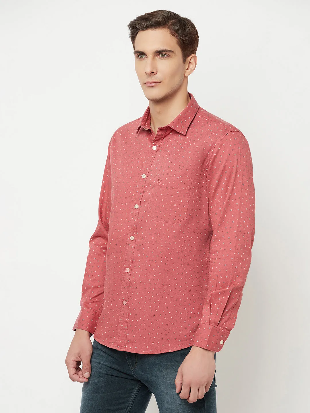 Men's Pink Casual Floral Ditsy Print Full Sleeve Shirt