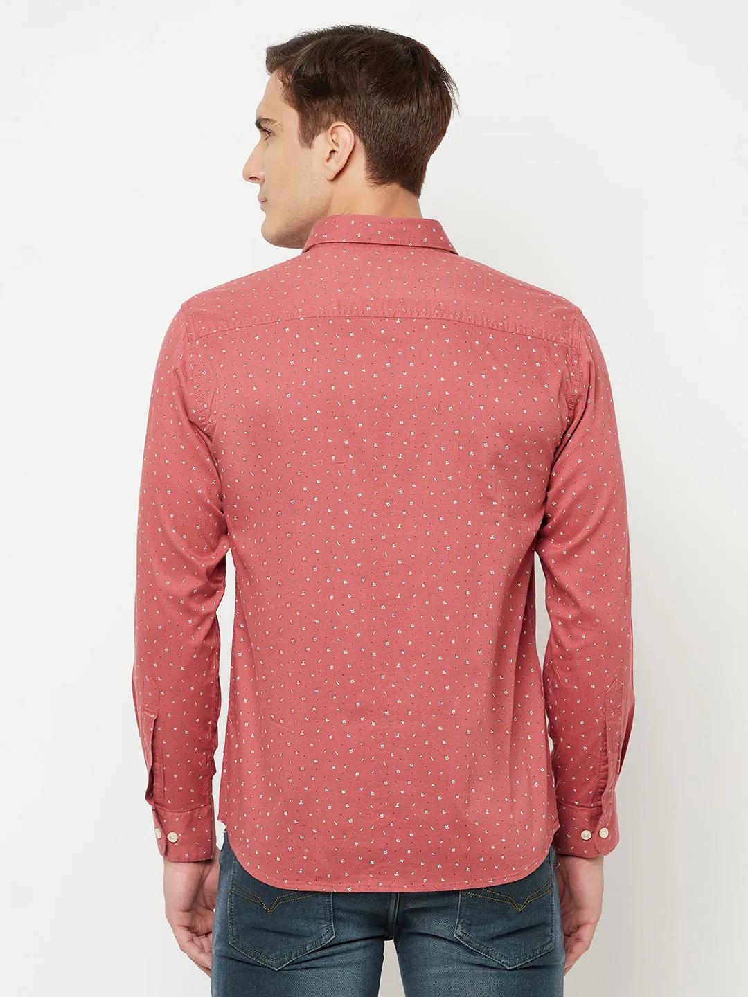 Men's Pink Casual Floral Ditsy Print Full Sleeve Shirt