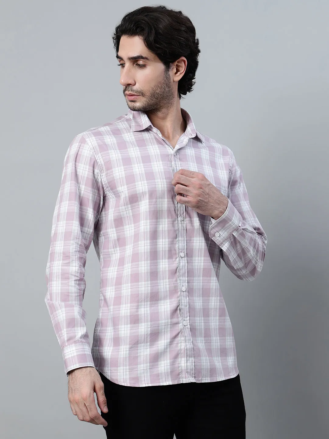 Men's Purple Checkered Full Sleeve Casual Shirt