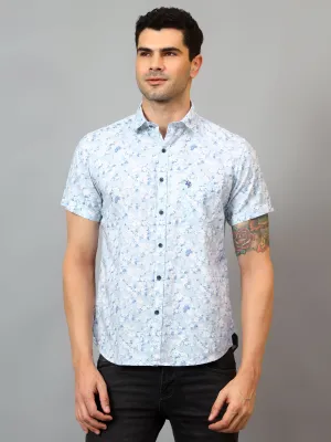 Men's Sky Blue Casual Floral Print Half sleeve Shirt