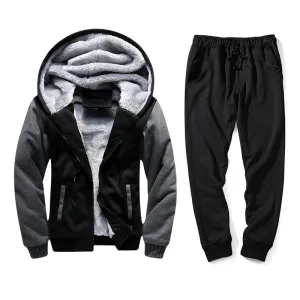 Men's Sports Casual Velvet Cardigan Hoodies Joggers Two-Piece Set