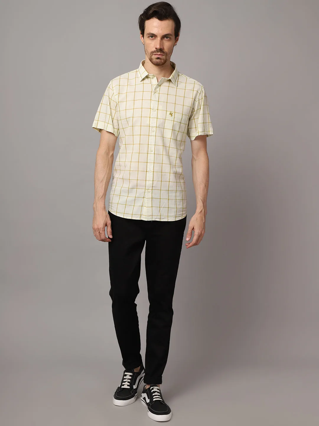 Men's Yellow Casual Medium Checks Half Sleeve Shirt