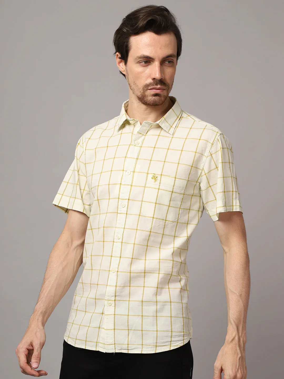 Men's Yellow Casual Medium Checks Half Sleeve Shirt