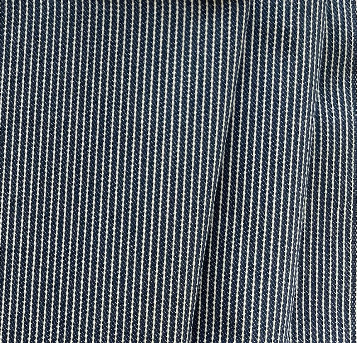 Mid-Weight Navy Railroad Stripe Cotton Denim Twill (Made in Italy)