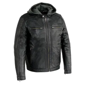 Milwaukee Leather Men's Black Fashion Casual Leather Jacket with Removable Hoodie SFM1845