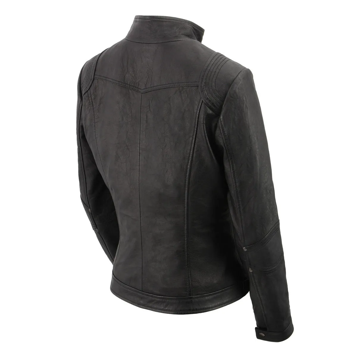 Milwaukee Leather SFL2801 Women's Racer Black Stand Up Collar Motorcycle Fashion Leather Jacket