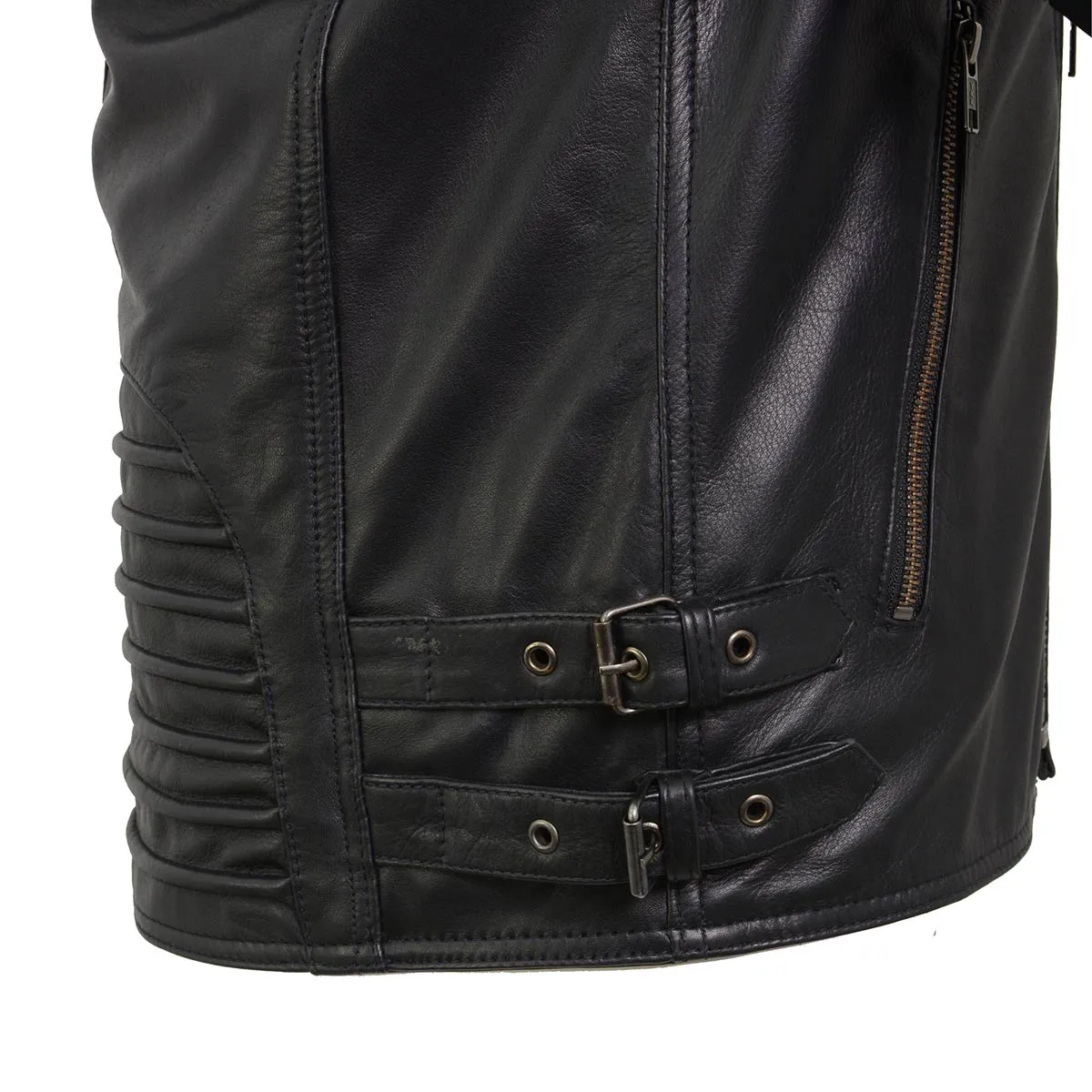 Milwaukee Leather SFM1885 Men's Black Leather Fashion Jacket with Piping Design