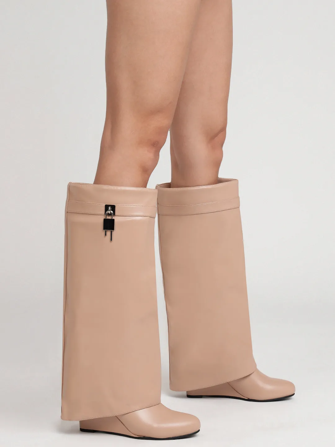 Nude PU High-End-Fashion Stylish Knee Boots (TC-RS3670-NUD)