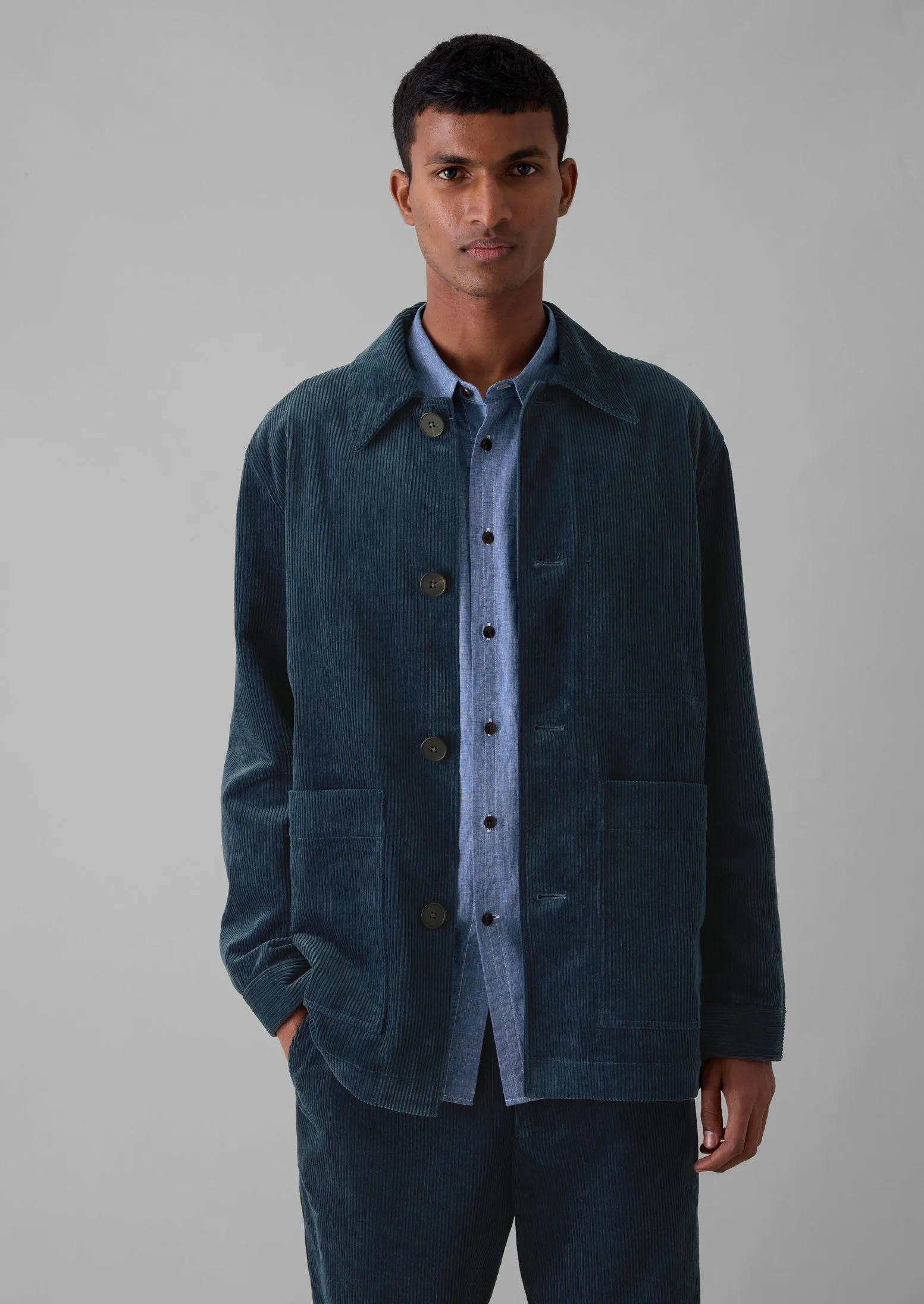 Organic Cord Point Collar Jacket | Dusty Navy