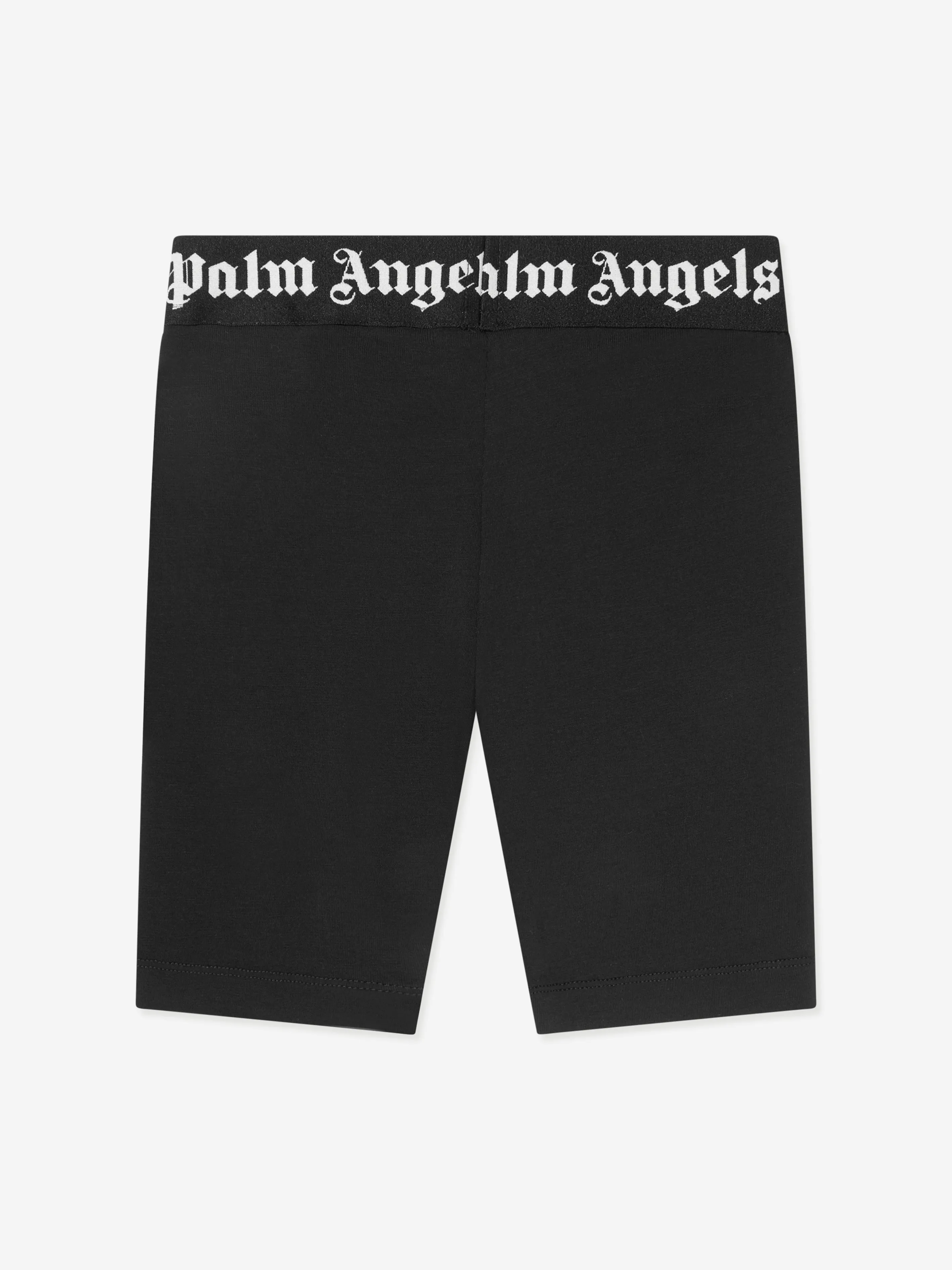 Palm Angels Girls Waistband Logo Cycling Shorts in Black