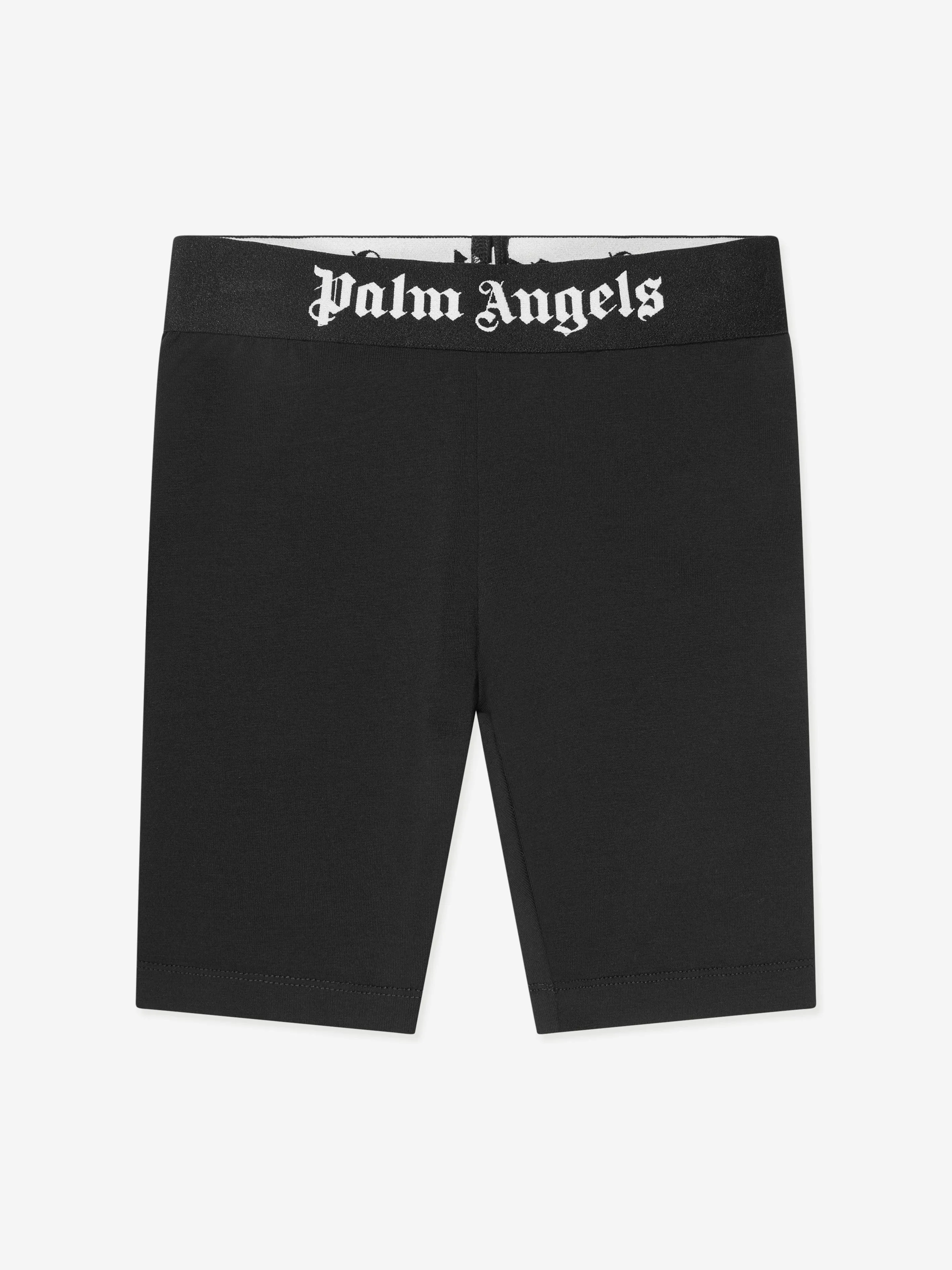 Palm Angels Girls Waistband Logo Cycling Shorts in Black