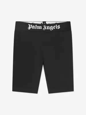 Palm Angels Girls Waistband Logo Cycling Shorts in Black