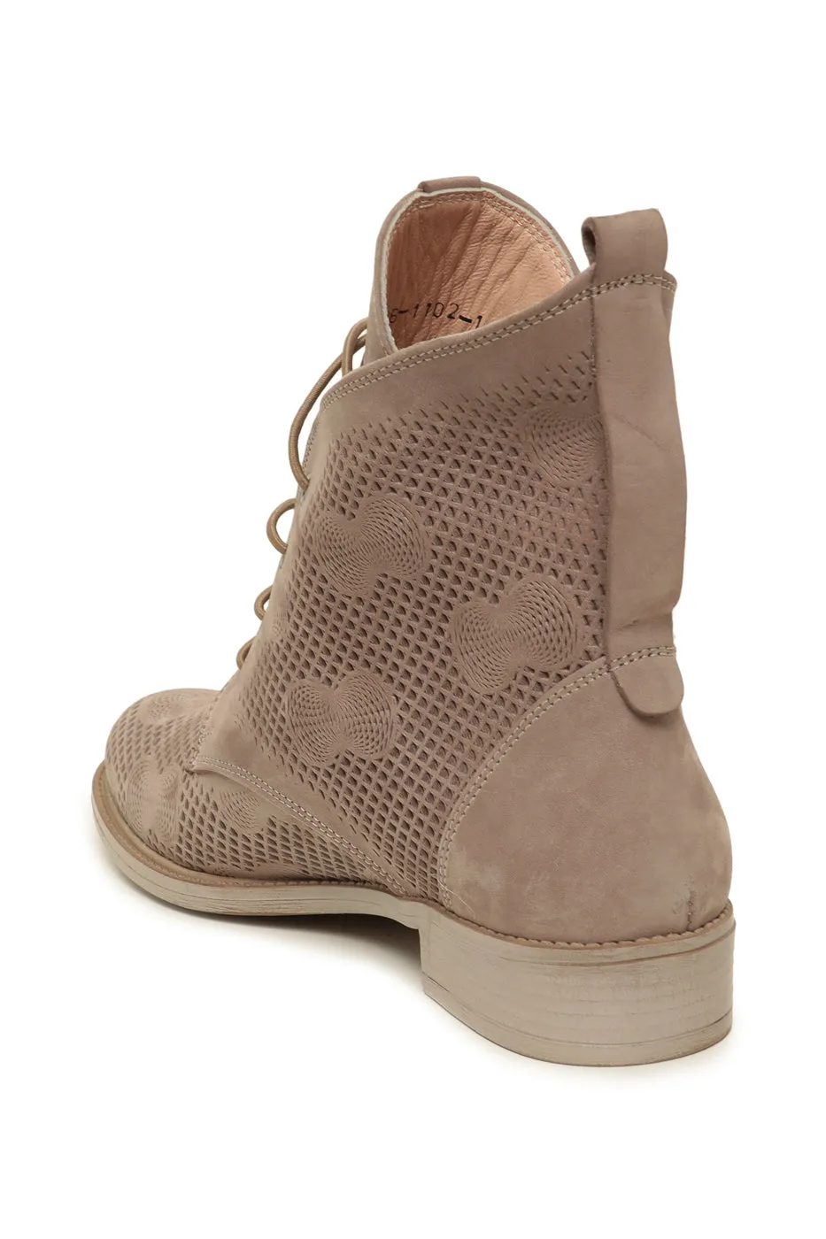 Perforated Leather Ankle Boots - Beige