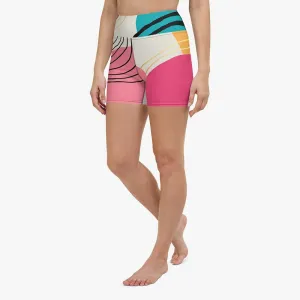 Printed Yoga Shorts "Modernist" Fuchsia/Turquoise