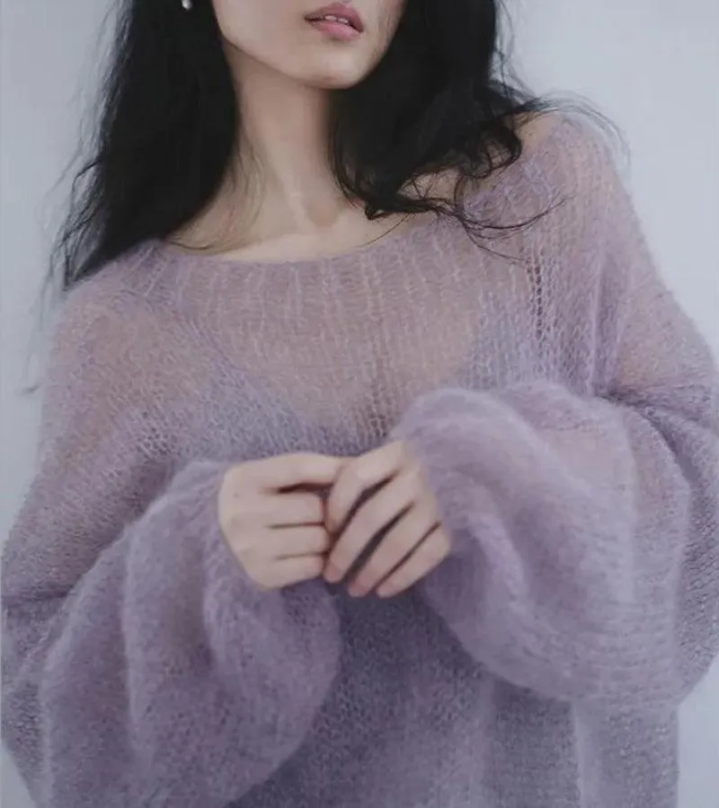 Puff Sleeved Mesh Knit Sweater