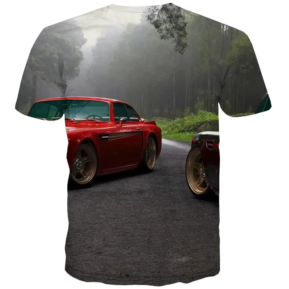 Racing Car T shirts Men Metal Tshirts Novelty City T-shirts 3d Gray Tshirts Casual Retro T-shirts Graphic