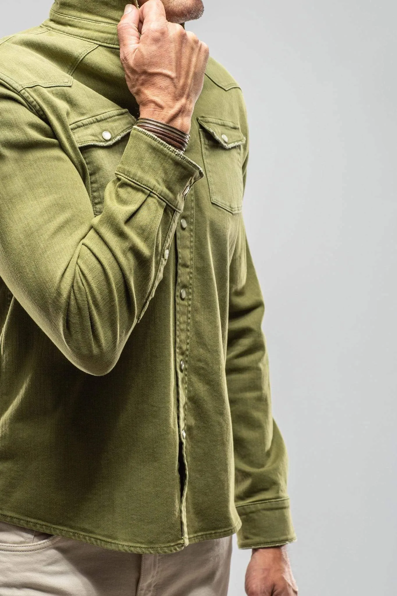 Ranger Colored Denim Snap Shirt In Avocado