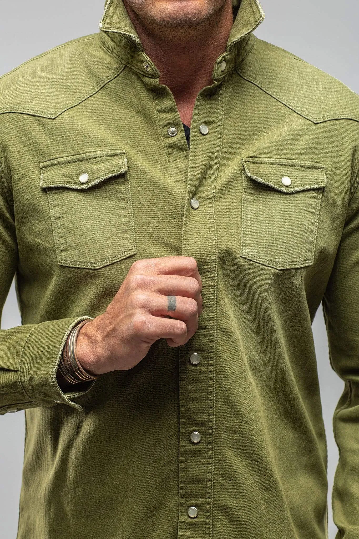 Ranger Colored Denim Snap Shirt In Avocado