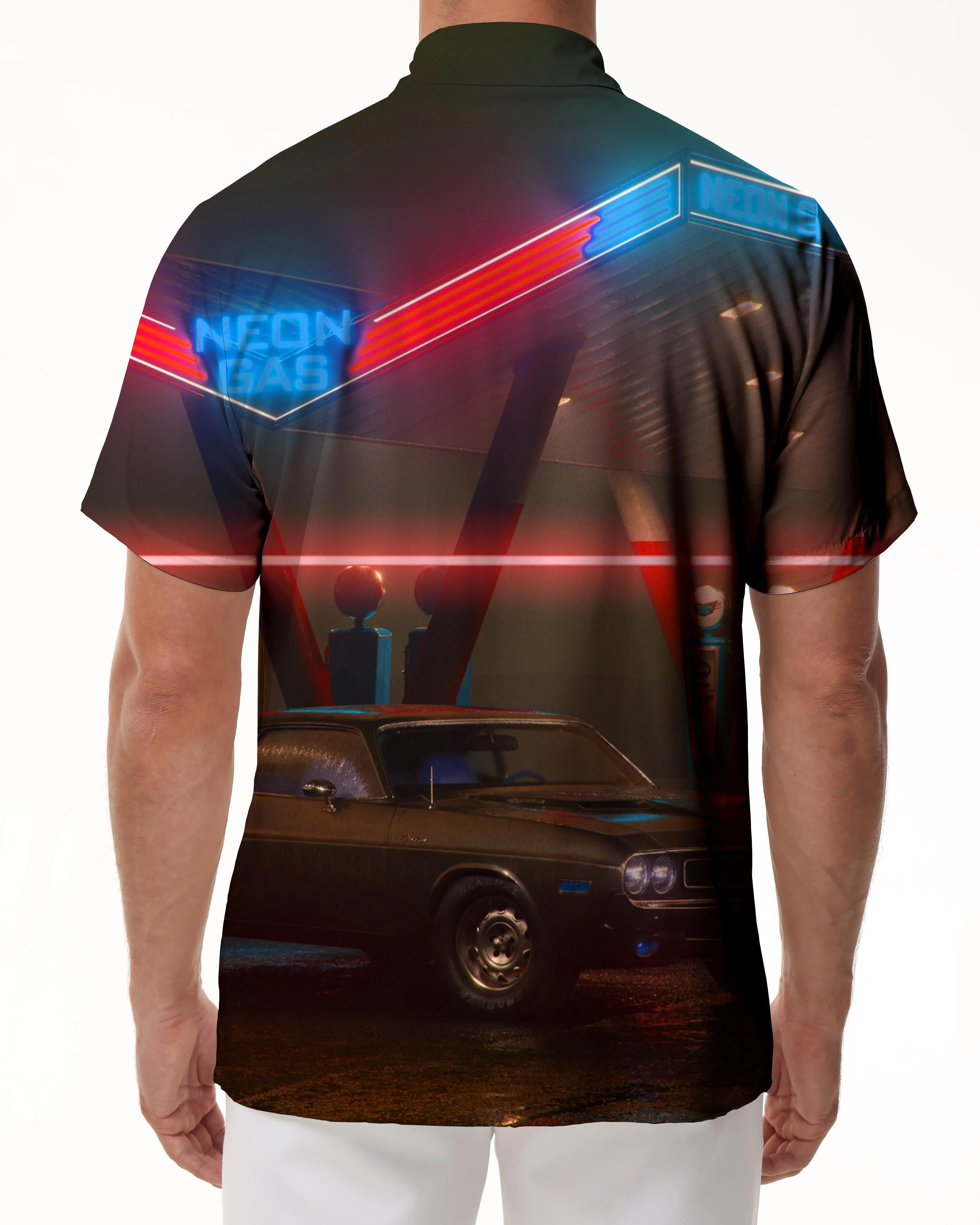 Retro Car Vintage Cyberpunk Men's Casual Printed Pattern Shirt Hawaiian Beach Short Sleeve