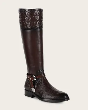 Riding style engraved brown calf boot