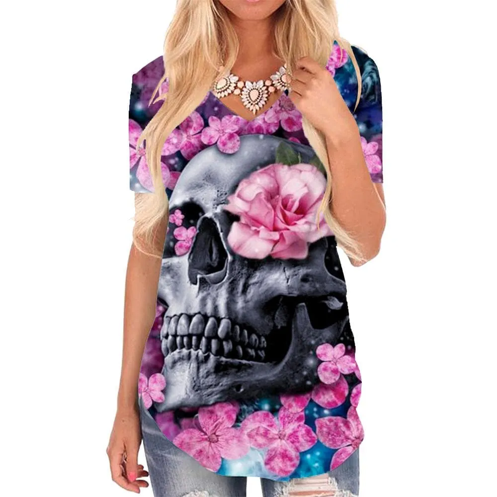 Skull T-shirt women Flower Funny T shirts Galaxy Tshirts Printed Rock T-shirts 3d