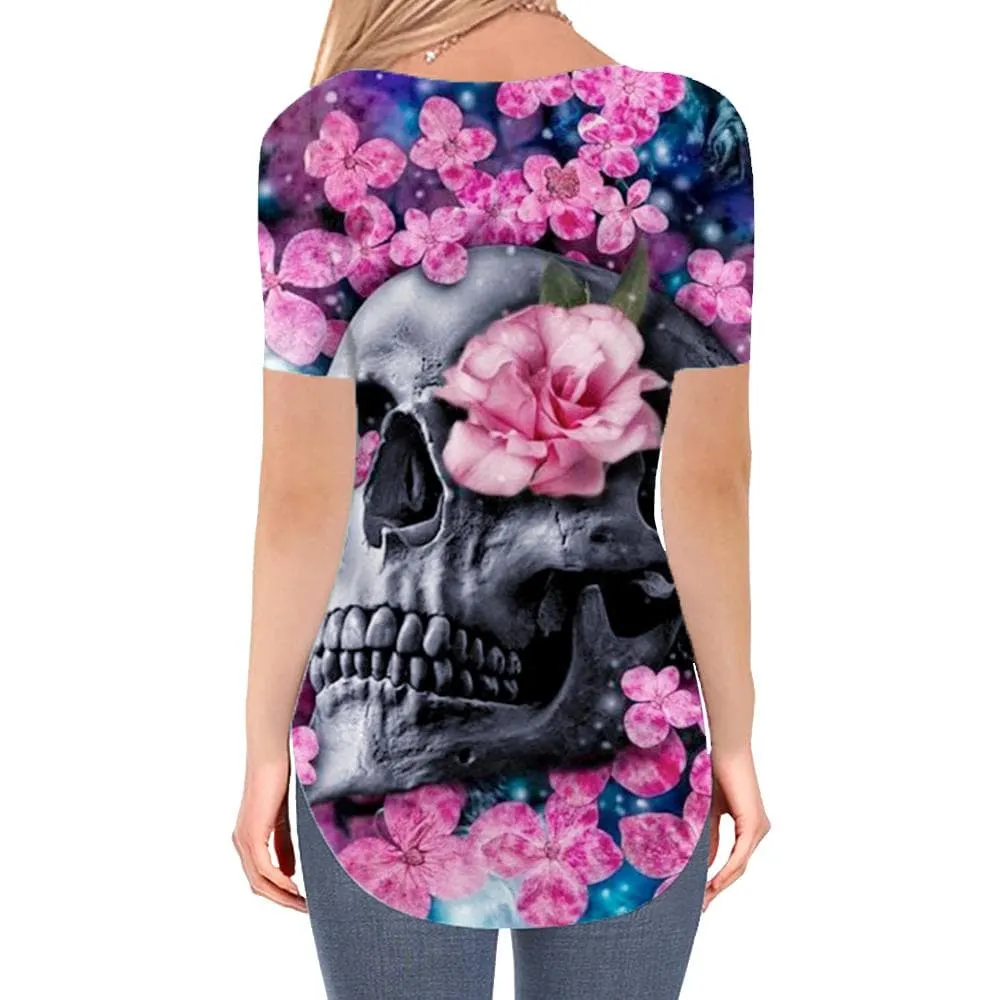 Skull T-shirt women Flower Funny T shirts Galaxy Tshirts Printed Rock T-shirts 3d