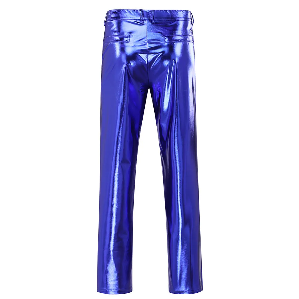 Slim Fit Hot Stamping Shiny Blue Pants