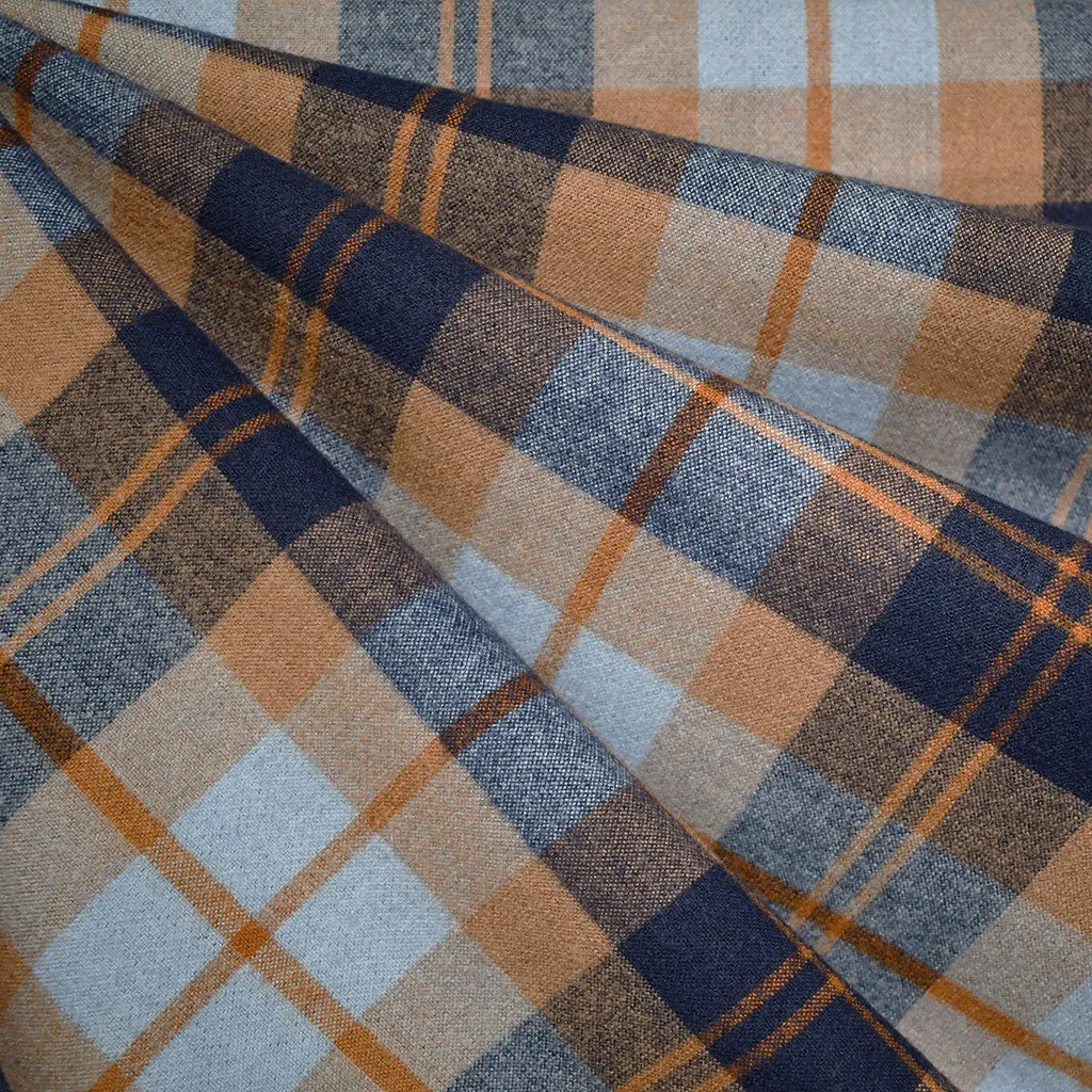 Soft Plush Reversible Grid Plaid Coating Denim/Caramel