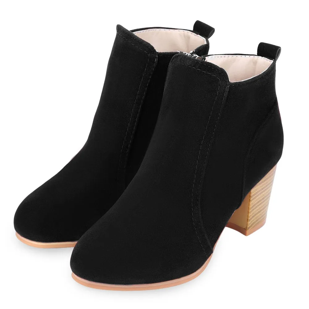 Stylish Side Zipper Scrub Martin Boots Pure Color Women High Heel Shoes