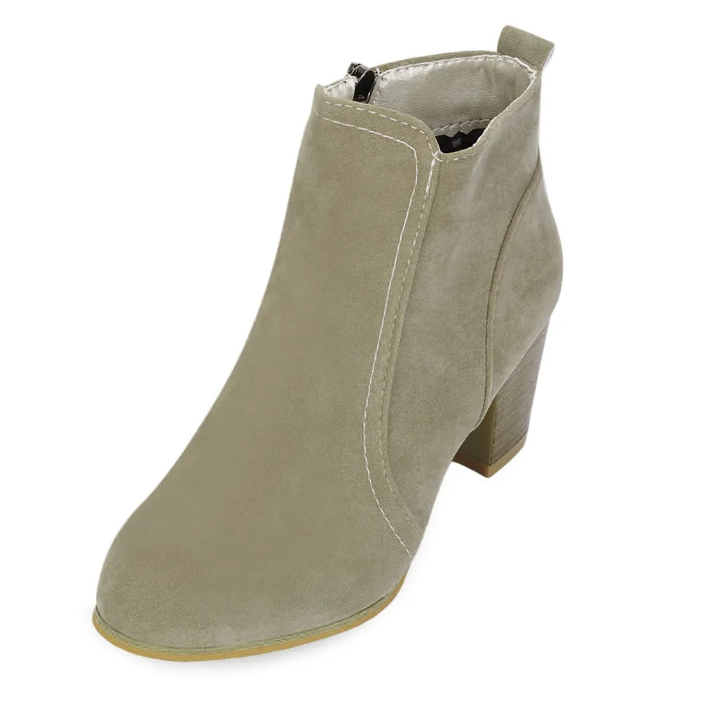 Stylish Side Zipper Scrub Martin Boots Pure Color Women High Heel Shoes