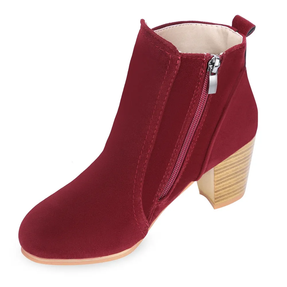 Stylish Side Zipper Scrub Martin Boots Pure Color Women High Heel Shoes