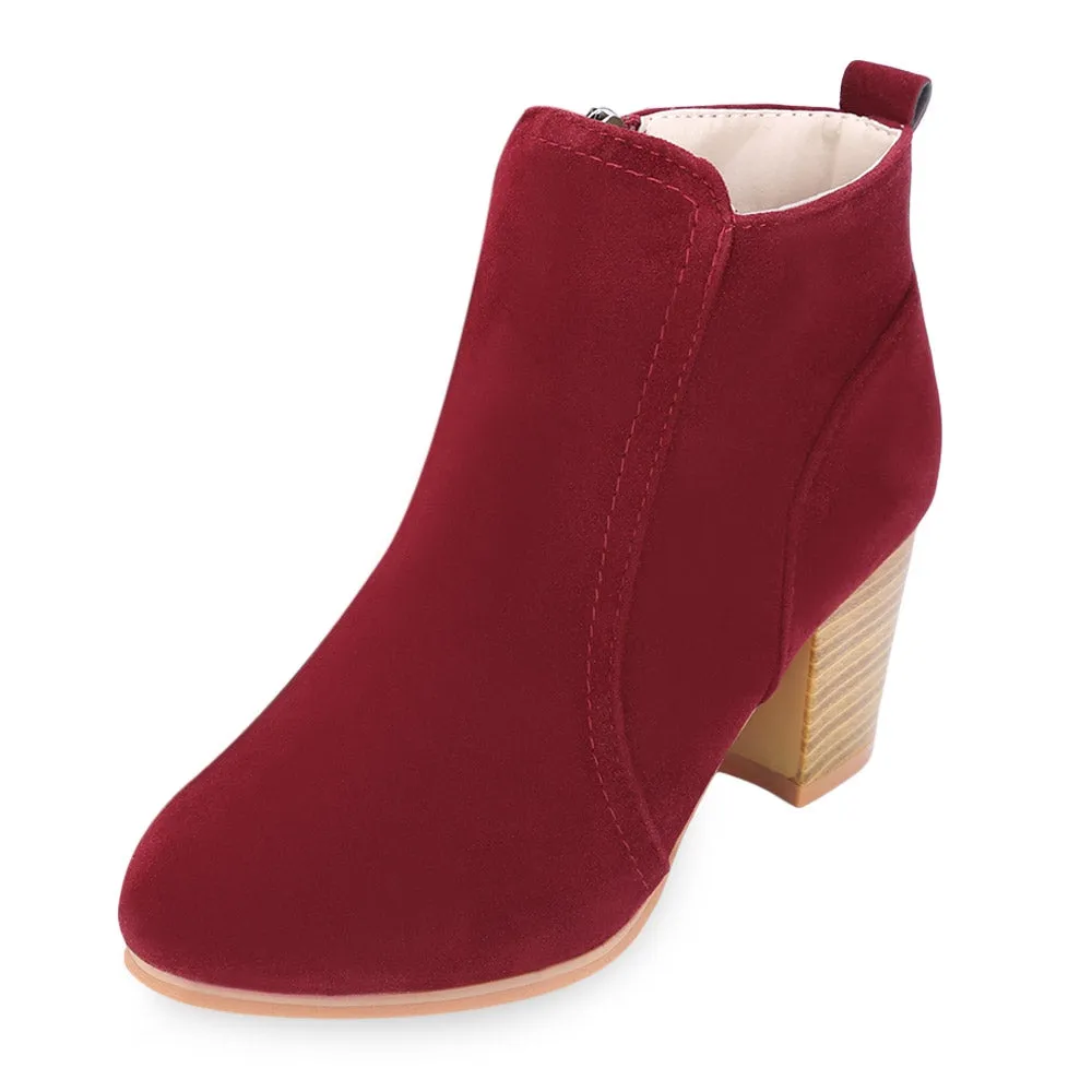 Stylish Side Zipper Scrub Martin Boots Pure Color Women High Heel Shoes