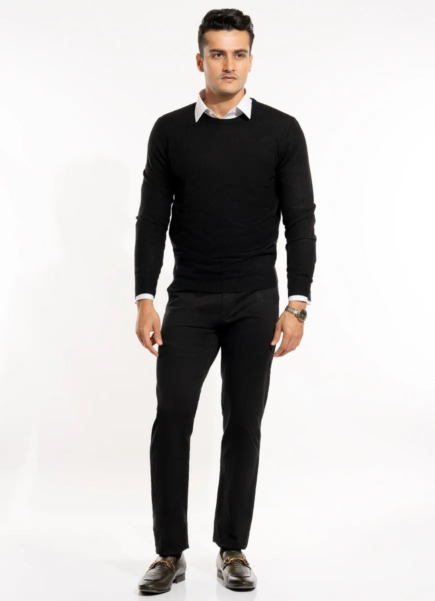 Sweater - Wool Acrylic-Crew Neck Black Plain