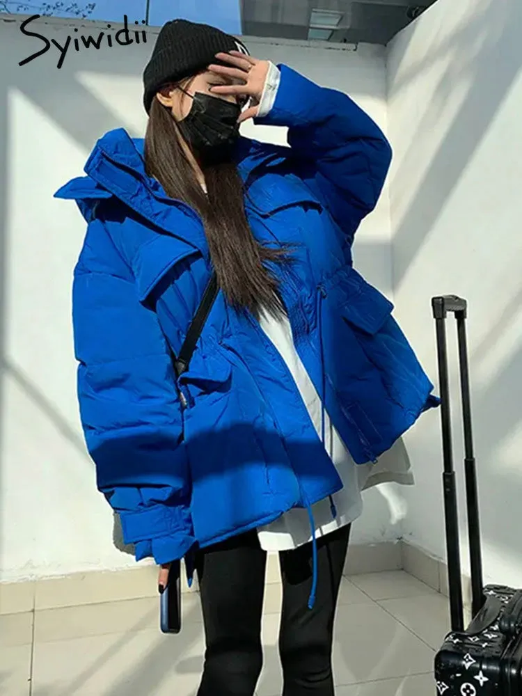 Syiwidii Green Parkas Coat Women Winter Jacket Autumn 2022 Korean Fashion Oversized Jackets Casual Thicken Warm Y2k Outerwear