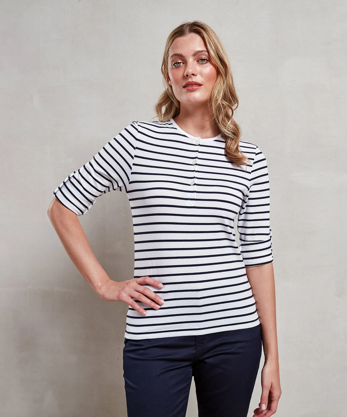 Womens Long John roll-sleeve tee | Grey Marl