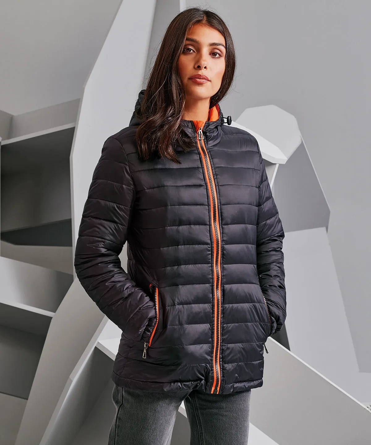 Womens padded jacket | Black/Lime